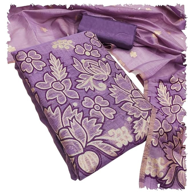 TA Women's Floral Weaving Work Jamdani Banarasi Silk Unstitched Dress Material | Santoon Bottom & Jamdani Banarasi Dupatta | Perfect for Functions and Special Occasions