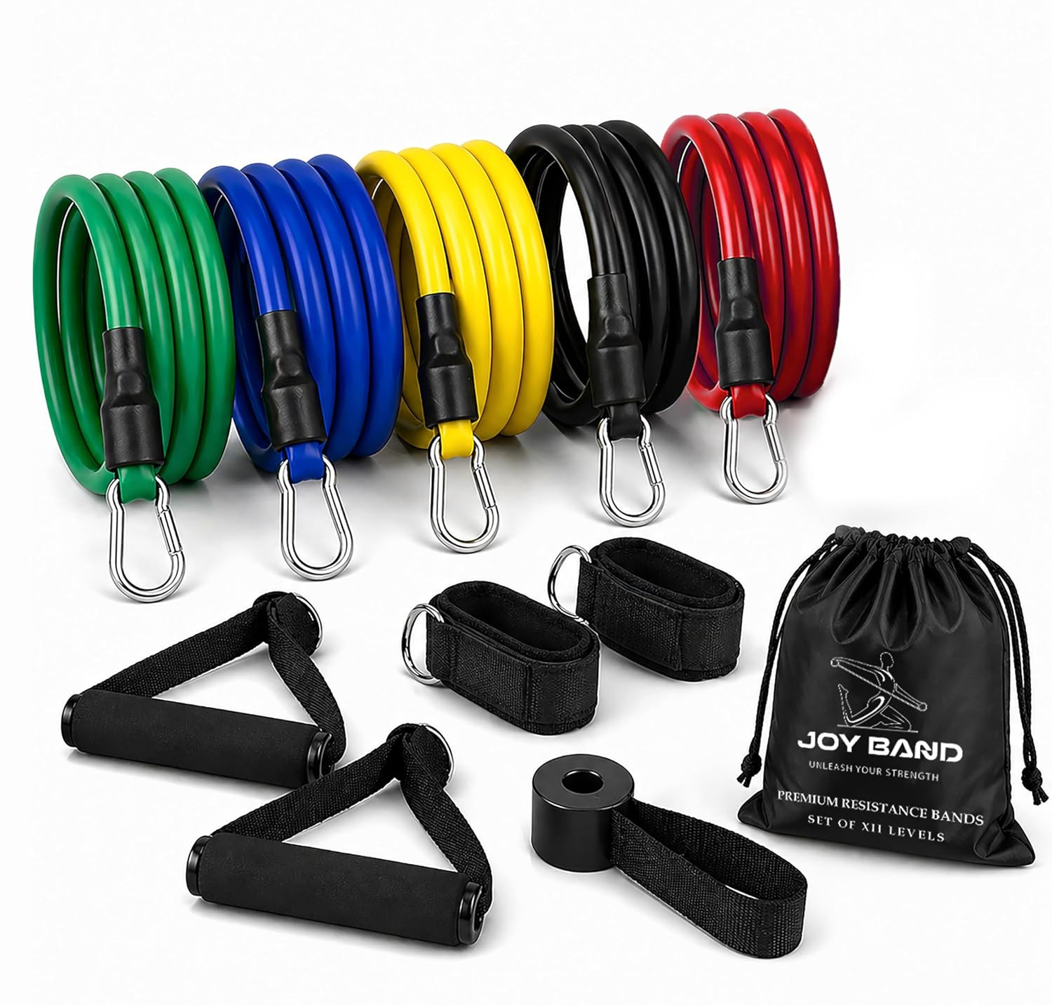 TA JoyBand Resistance Band Set with Handles | Resistance Tube & Stretch Band for Exercise | Home Workout Fitness Kit with Door Anchor & Ankle Straps | Full Body Strength Training for Men & Women