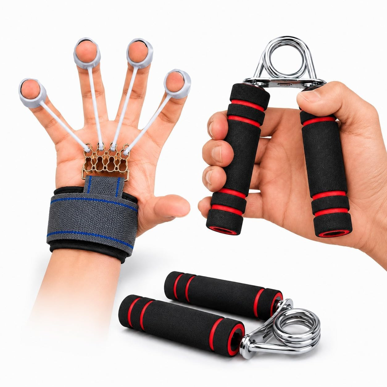TA Hand Grip Strengthener Combo with Finger Exerciser Forearm Grip Trainer Set for Men and Women Wrist Finger and Hand Exercise Equipment for Gym Workout Strength Training and Rehabilitation