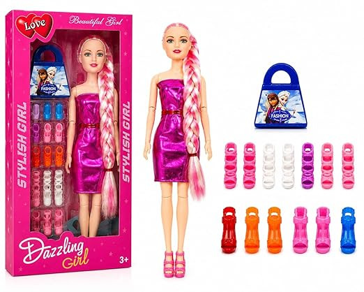 TA Girl Fashion Doll with Accessories | Stylish Girl Toy Set with Multiple Shoes, Hair Styling Tools & Outfits | Ages 3+ Gift for Kids