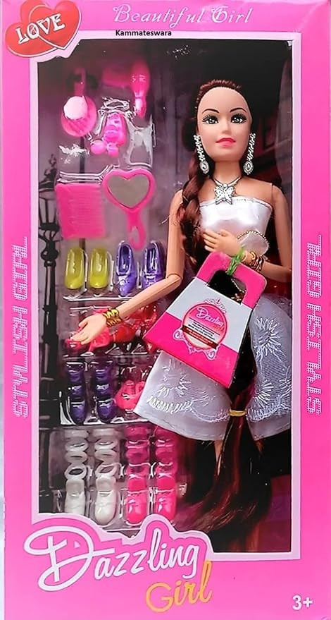 TA Kammateswara Dazzling Doll Set for Girls - Stylish Dress-Up Fashion Doll with Shoes,Bag & Accessories | Birthday Gift for Kids (Multicolor)