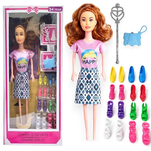 TA Doll Set for Girls with Makeup, Dress, Accessories, Wardrobe Closet, Hangers, Necklace, Multicolor, 3 Years and Up (Charm Girls Doll)