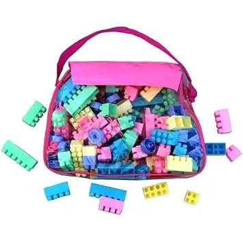TA Kids Building Blocks Set with Pink Carrying Bag, Educational Construction Toys, Colorful Interlocking Bricks for Creative Play