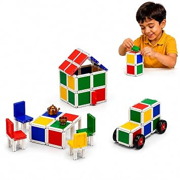 TA 66 Pieces Building Blocks Construction Set for Kids 3+ Years | Creative Educational STEM Toy | DIY House Car Furniture Models | Colorful Interlocking Blocks for Boys & Girls