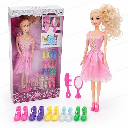 TA Doll Set for Girls with Makeup, Dress, Accessories, Comb and Mirror, Sandle Set Multicolor, 3 Years and Up (Sparkle Girl Doll)