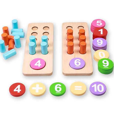 TA Math Learning Kit | Counting Peg Board For Kids | Number, Addition And Subtraction Game | Montessori Educational Wooden Toys | Age 3-7 | Gift For Kids