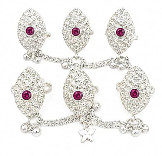 TA  Traditional Silver Toe Rings for Women | Adjustable 2 Pair Bichiya Set with Pink Stone & Chain | Ethnic Ghungroo Design Toe Jewelry for Girls & Women