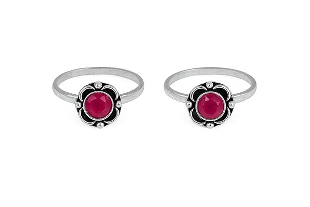 TA  Flowers Toe Rings For Women | Stones Toe Rings | Oxidized German Silver Flower Toe Rings Set with Stones (1 Pairs) for Women