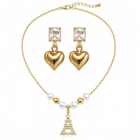 TA Style Earrings and Necklace Combo for Women | Elegant Butterfly Pendant Necklace with Heart Earrings | Trendy Pearl Jewellery Set for Party, Casual & Daily Wear