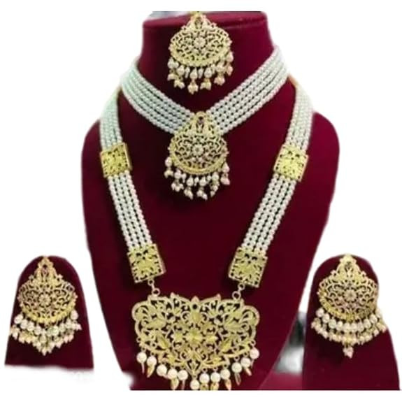 TA Women's Ethnic Fashion Trendy Necklace Set With Rani Haar Lightweight & Trendy Design Traditional Jewelry SET_91 Gold