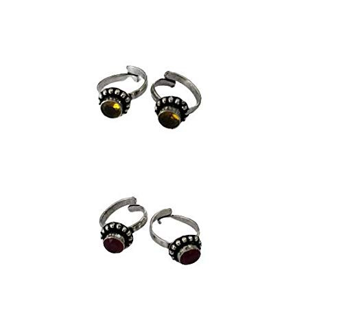TA  Stones Toe Rings For Women | Toe Rings Combo | Oxidized German Silver Toe Rings Sets with Stones (2 Pairs) for Women