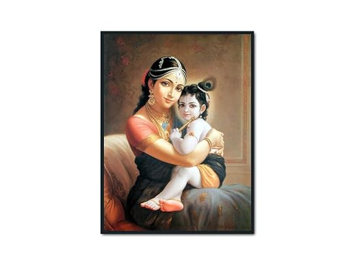 TA Bal Krishna & Yashoda Wall Poster – 16x12 Inches Glossy Laminated Print | Colorful Artwork for Living Room or Bedroom | Perfect for Pregnant Women | Maya Yashoda Theme