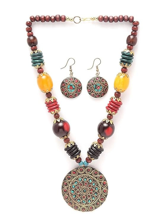 TA Artificial Latest Stylish Traditional Tibetan Pendant Necklace Jewellery Set for Women