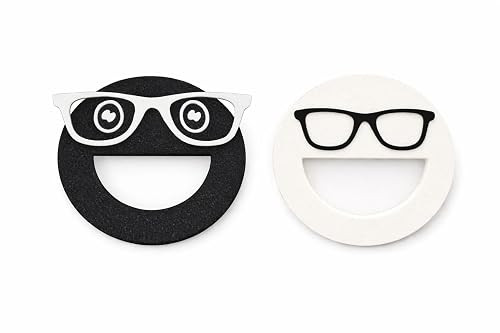 TA Eyeglasses Holder Brooch Pin with Clip, Decorative Spectacles Keeper, Black and White Circle Design, Pack of 2C