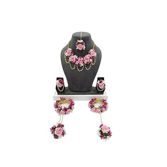 TA Artificial Floral Jewellery Set for Women & Girls, Bridal Flower Jewelry Accessories for Haldi Mehendi Function, Floral Necklace Set for Wedding, Baby Shower