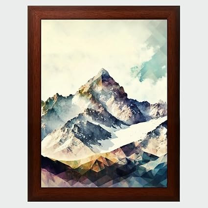 TA Mountain Painting Digital Reprint Trendy Fancy Room Home Office Wall Decoration With Brown Frame (10Inches X 13.5Inches)