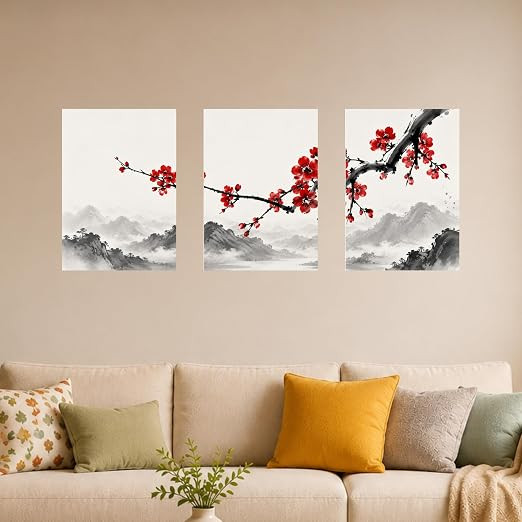 TA 3 Piece Abstract Wall Art Poster Set | 12 x 18 Inch Each | 300 GSM Premium Wall Decor with Adhesive Stickers | Easy to Apply & Remove | Living Room, Bedroom & Office | Unframed