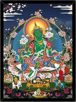 TA Tara Maa Photo Frame for Wall Decoration | Tibetan Thangka Painting with Frame | Buddhist Goddess Wall Art for Meditation Room, Yoga Studio, Home Temple & Living Room Decor | 10x13 Inch