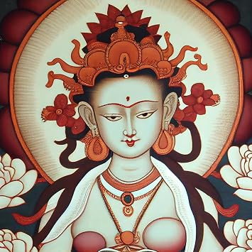 TA Divine White Tara Exquisite Newari Style Bodhisattva Thangka for Spiritual Awakening (Material: Canvas, Size: 10" x 10", Style: Framed)