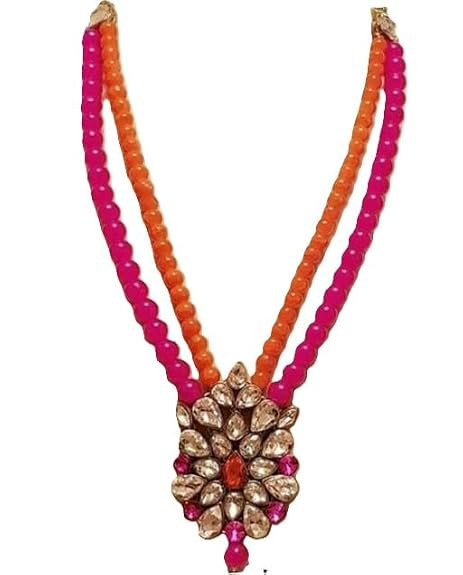 TA Jewellery Set for Women | Brass Plated Alloy Necklace & Earrings Set with Artificial Stones and Beads