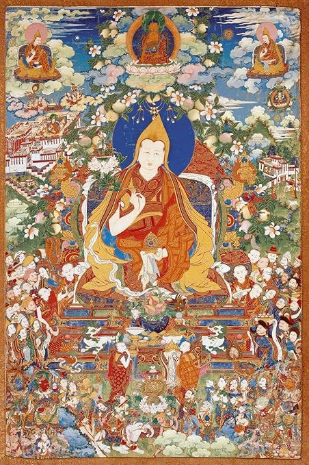 TA  Buddha Vintage Art - A Thangka Depicting The Eight Dalai Lama - Small Poster (Paper,12 x 17 inches, Multicolour)