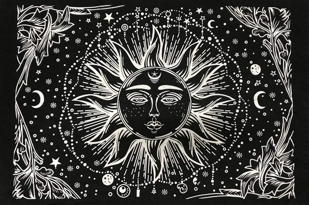 TA DRAVY HANDICRAFTS Tapestry Mandala Sun Wall Hanging Tapestry Cotton Wall Hanging Single Tapestry Wall Hanging Size-84x54 Inches (Black & White 1)