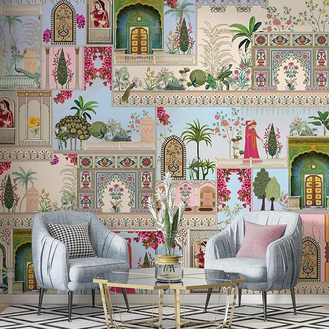 TA  PAPER PLANE DESIGN Exquisite Indian Ethnic Traditional Wall Mural Wallpaper. Full Wall Coverage for Home. (Ds19) (10 X 15 FEET, Vinyl - Self Adhesive)