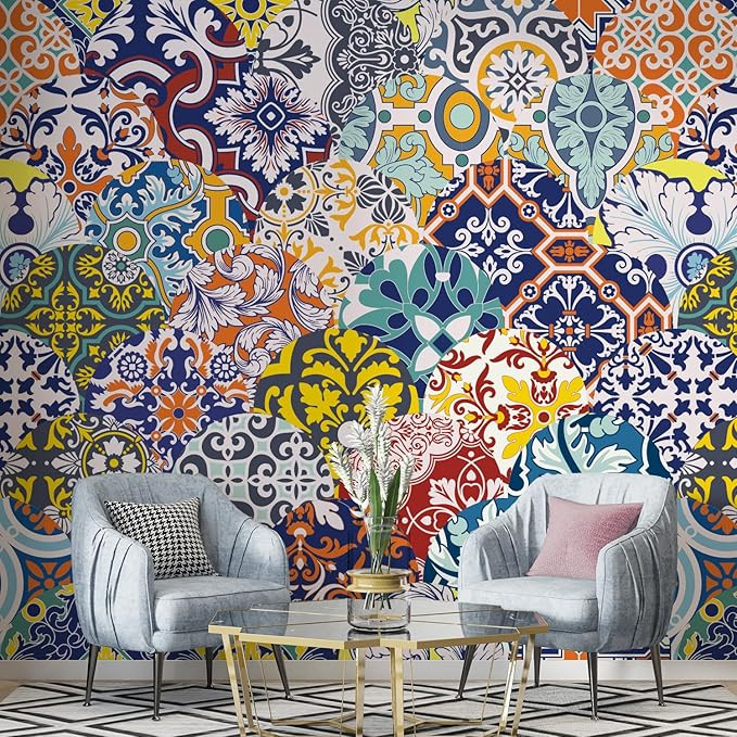 TA  PAPER PLANE DESIGN Colorful Geometric Exquisite Ethnic Wall Mural Wallpaper. Full Wall Coverage. (Ds13) (6 X 8 FEET, Vinyl-SELF Adhesive)