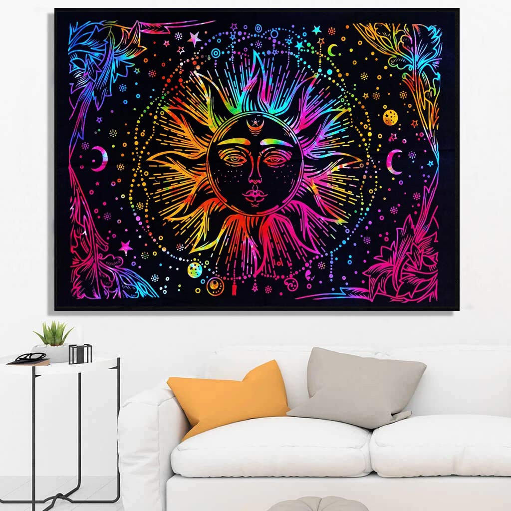 TA Psychedelic Multi Sun Moon Tie Dye Mandala Tapestry Hippie Hippy Celestial Wall Hanging Bohemian Tapestries (Multicolour-1, Poster)