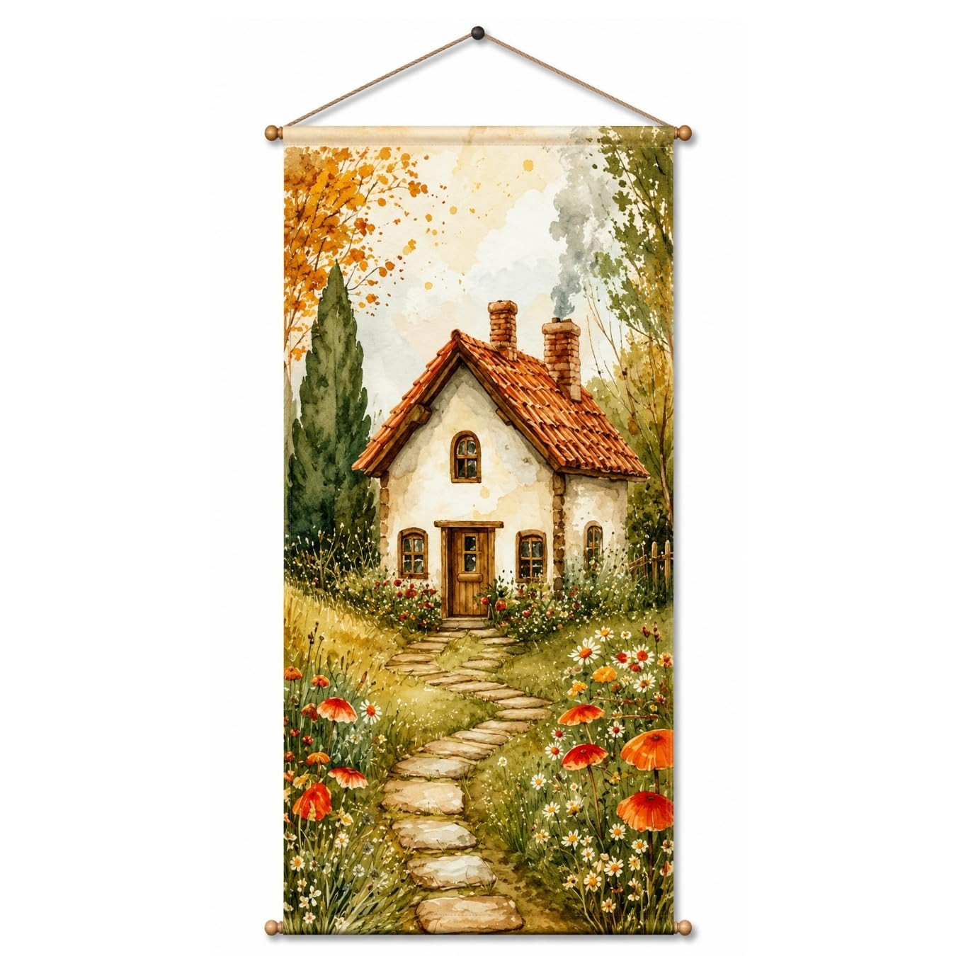 TA  Adorvue Cottagecore Tapestry Wall Hanging for Living Room & Bedroom | Vintage Cottage Landscape Wall Decor with Floral Garden Path | Aesthetic Nature Home, Office & Farmhouse Decor 18X36 Inch