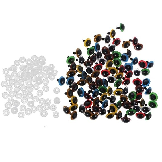 TA 100 Pieces Mixed Color ABS Safety Eyes with Washers for Dolls Making 8Mm