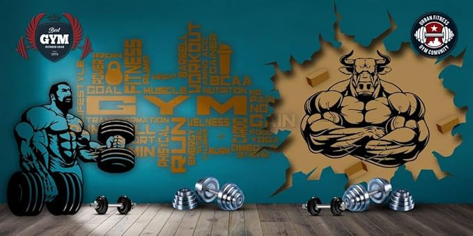 TA  Gym Wall Wallpaper. Fitness-Inspired Mural with Quotes & Abstract Design for Home & Gyms.(8X6 Feet) Rectangular Wallpaper