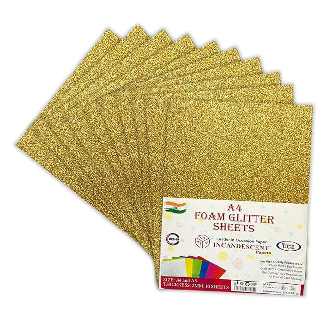 TA Premium Foam Glitter Sheets A4 Size | 2mm Thick, 10 Sheets Multi-Color Sparkle Foam Paper | DIY Craft Sheets for School Projects, Scrapbooking, Gift Wrapping & Decoration