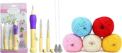 TA  Punch Needle Embroidery Kit with 5 Color Yarn – Adjustable Punch Needle Pen with 3 Needle Sizes & Threaders – DIY Embroidery, Rug Tufting & Needlework Craft Kit for Beginners