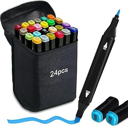 TA Marve Dual Tip Colorful Art Markers Sketch Pens With Carrying Case For Painting Sketching Calligraphy Drawing -Twin Head Permanent Colouring Marker Pens For Kids Adult, Multicolor (24 Color Pen)