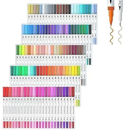 TA Art 120-Color Dual Tip Brush Marker Pen Set with Coloring Book Fine & Brush Tips for Journaling, Adult Coloring, Lettering Calligraphy Writing Doodling, DIY Crafts & Creative Art Projects