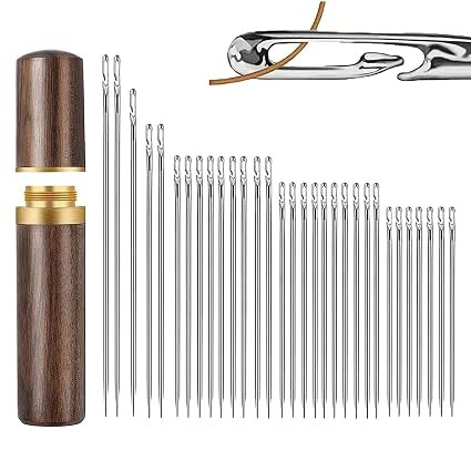 TA 30 PCs Quilting Needle Set | Self Threading Quilting Needle with Wooden Case | Embroidery Needles Threader Inserter Set | Stitching Clothes Hand Sewing Needle Set