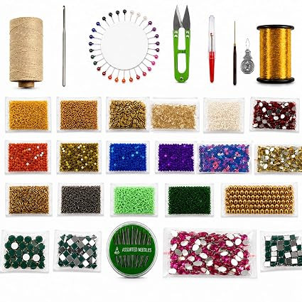 TA  Embroidery Kit Complete Set (Pack of 30) - Zardozi Needlework Supplies with Tambour Hooks, Beads, Sequins - Beginner to Professional Traditional Indian Embroidery Tools Combo