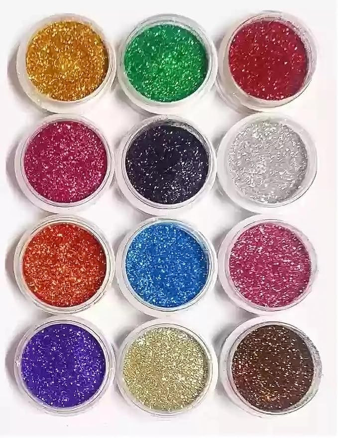 TA 12 Colors Multipurpose Chunky Glitter Set for Face, Body, Hair, and Nails - Sparkling Cosmetic Grade Glitters for Makeup, DIY Crafts, Festival & Party Shine (Pack of 12 Pots)