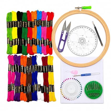 TA Embroidery Kit for Adults with 8 Inch Wooden Embroidery Hoop, 30 Colour Threads, Embroidery Cloth, 25 Assorted Needles, Thread Cutter, Seam Ripper, Needlework DIY Stitching Kit