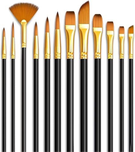 TA  Craft 12-Piece Paint Brush Set – Professional Round Pointed Nylon Hair Brushes for Acrylic, Watercolor & Oil Painting (Basic Model)