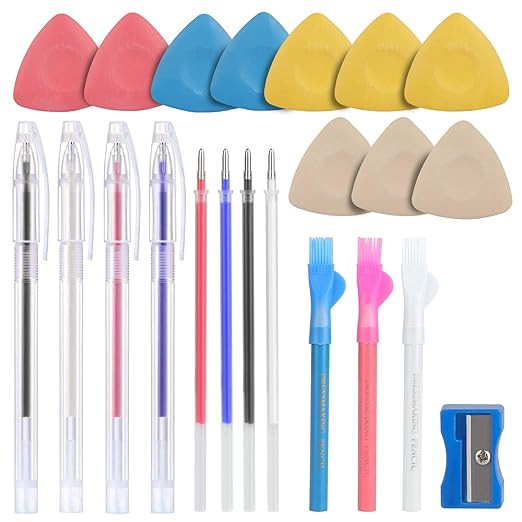 TA  Tailors Chalk & Fabric Markers for Quilting - 10PCS Tailor's Chalk, 4PCS Heat Erasable Pens with 4 Refills, 3 PCS Sewing Fabric Pencils