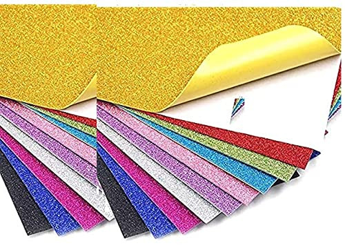 TA A4 Sticky Glitter Foam Sheet Sparkles 2 mm Self Adhesive Thick Different Color, for Art & Craft Shining Sheet DIY Work Decoration Gift Wrapping Sheet (20 Sheet)