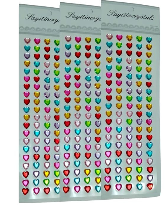 TA Heart Stickers Rhinestones Acrylic Multicolor Self Adhesive DIY Crafts for Scrapbooking, Card Making, Party Decorations, Jewelry Making (Pack of 2 Sheet)