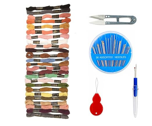 TA Embroidery Kit with 25 Multicolor Threads, 30 Needles, 1 Seam Ripper, 1 Threader and 1 Thread Cutter Cross Stitch Floss Threads (Multicolors)