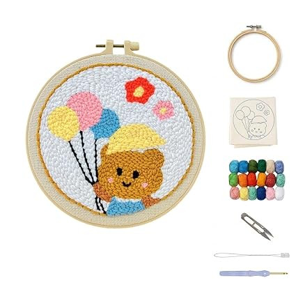 TA Punch Needle Kit, Punch Needle Embroidery Kit for Beginners with Flower and Bear Pattern, Punch Needle Kit for Kids Includes Embroidery Hoop & English Instruction – DIY Punch Needle Cloth Craft Set for Family Creative Activity & Handmade Gift