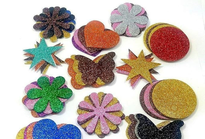 TA Mixed Shaped Glitter Eva Foam Self Adhesive Stickers for Art & Craft, Card Making, Scrapbooking, Paper Decoration, School Crafts for Kids(Set of 60 Pieces)