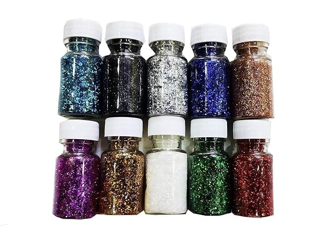 TA Global Store, Multicoloured Sparkle Glitter Powder, Glitter Dust for Art & Craft, Rangoli, School and DIY Projects 15 Gram Each Bottle 1pack (10 Colour)
