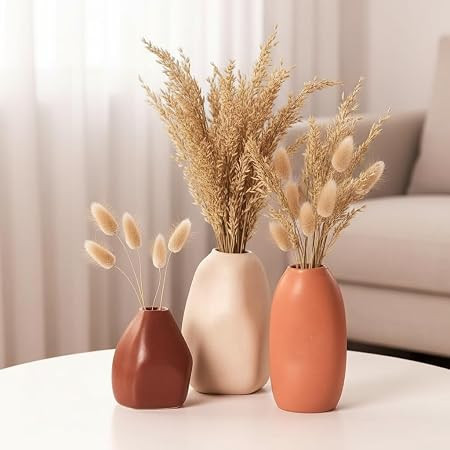 TA  Rustic Ceramic Bud Vase - Set of 3 | Centerpiece & Showpiece for Home Decor, Living Room, Bookshelf & Tabletop Styling | Decorative Vase for Pampas Grass, Dried & Artificial Flowers