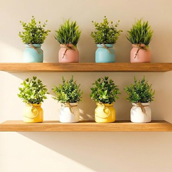 TA Artificial Potted Plants, Artificial Plastic Eucalyptus Plants Small Indoor Potted Houseplants, Small Faux Plants for Home Decor Bathroom Office Farmhouse (Matka Multi Color)